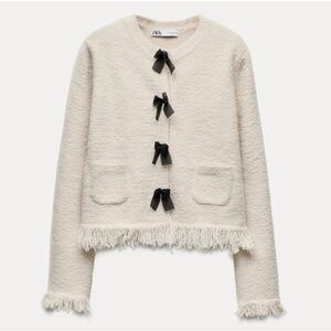 Zara Cream Sweater with Black Bow Details